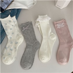 Breathable cute atmospheric light and thin knee socks with bow, mid-length, floral print, Lolita style