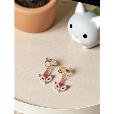 Серьги-клипсы детские Выбражулька «Лисичка», бело-оранжевые в золоте