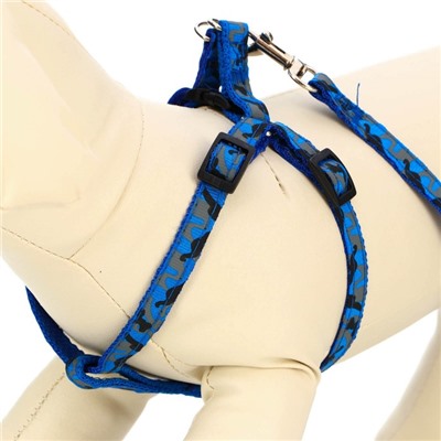 Комплект прошитый «Милитари», ширина 1 см, поводок 120 см, шлейка 23-35 см, синий