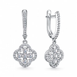 Серьги с фианитом родированные серебро 925*