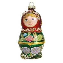 Елочная игрушка стеклянная декорированная "Матрёшка"