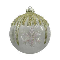 Шар "Снежинки" с золотистым декором (стекло) 8 см