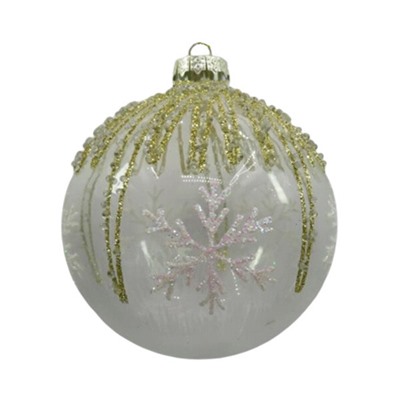 Шар "Снежинки" с золотистым декором (стекло) 8 см