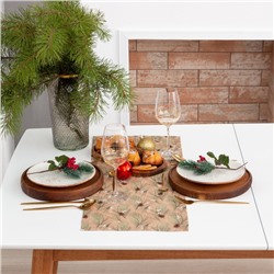 Дорожка на стол новогодняя Этель Spruce branches 30×70см, 100% хлопок, саржа 190 г/м², бежевая