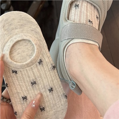 Cotton breathable summer thin non-slip socks with bow