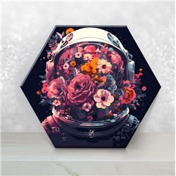 Картина по номерам с крист. из хрусталя "ЦВЕТУЩАЯ ВСЕЛЕННАЯ"(гексагон 37х32,14цв,чёрн.холст)