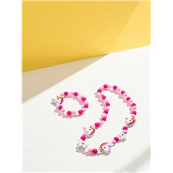 Набор детских украшений Выбражулька «Единорожек», 2 предмета: бусы, браслет, розовый