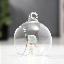 Фигурка - подвеска полистоун «Ангелок в шаре», ёлочная игрушка, голубой веночек, 6.7×5.5×6.2 см