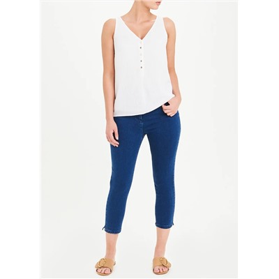 Soon Cream Textured Button Front Vest Top
