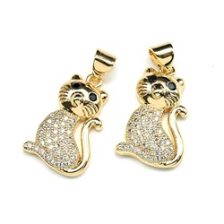 Подвеска Кошка 12*20мм с фианитами, золотистая