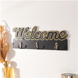 Настенные крючки декоративные «Добро пожаловать», дерево, чёрный с золотом, 3×29.5×10.5 см