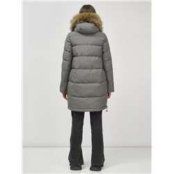 Куртка женская зимняя с мехом енот премиум класса серого цвета 386Sr