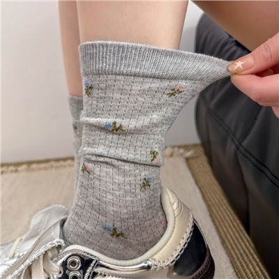 Summer thin retro breathable fresh knee socks, floral print, mid length
