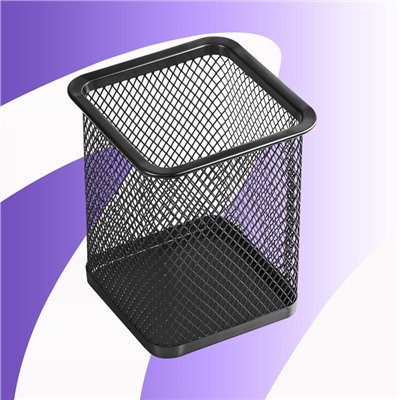 Стакан для ручек, квадратный, металлическая сетка, чёрный
