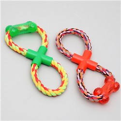 Игрушка тренировочная канатная «Восьмёрка с косточкой», до 25 см до 135 г, микс цветов