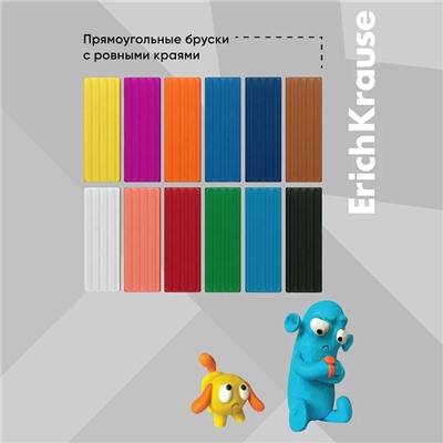 Пластилин 12 цветов, 216 г, ErichKrause "Jolly Friends", со стеком, в картонной упаковке