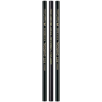 Набор угольных карандашей Faber-Castell "Pitt", 3шт., мягкий/средний/твердый, прессованный, блистер
