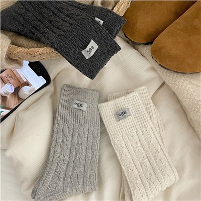 Warm retro demi-season woolen knee socks, mid-length