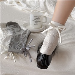 Summer Japanese three dimensional cotton socks with bow, with little bears, mid-length