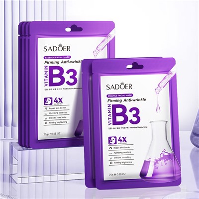 Тканевая укрепляющия маска для лица против морщин с витамином B3 SADOER VITAMIN B3 Firming Anti-wrinkle facial mask, 25 мл