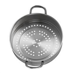 Пароварка (мантоварка) из нержавеющей стали "Брилон" 7л, д26см, h14см, s0,6мм, дно д23,5см, s4мм, три уровня h7,5см, стеклянная жаропрочная крышка, стальной обод, пароотвод, ручки из нержавеющей стали на сварке, капсулированное дно, полировка матовая