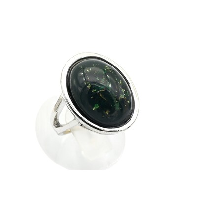 Кольцо с янтарем искусственным овал 18*23мм цв.зеленый, размер 18