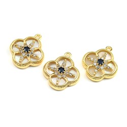 Подвеска Клевер 12*14мм с перпламутром и фианитами, золотистая