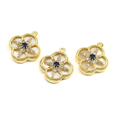 Подвеска Клевер 12*14мм с перпламутром и фианитами, золотистая