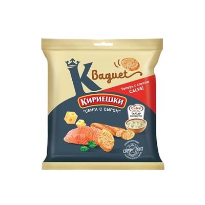 «Кириешки Baguet», сухарики со вкусом «Семга с сыром» и с соусом тар-тар «Calve», 70 г