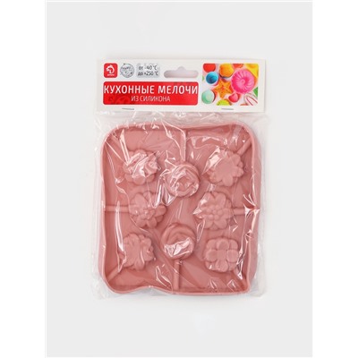 Форма для леденцов Доляна «Летний полдень», силикон, 12.5×12.5×1.5 см, 8 ячеек (2.7×2.7 см), с палочками, МИКС