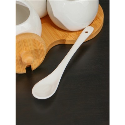 Набор чайный BellaTenero, 5 предмета: 2 чашки 100 мл, сахарница с крышкой 240 мл, ложка, фарфор, бамбуковая подставка, белый