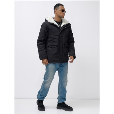 Парка мужская зимняя удлиненная с мехом черного цвета 8757Ch