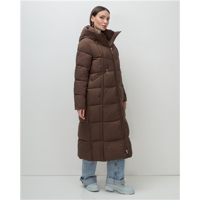 Пальто зимнее утепленное с капюшоном женское коричневого цвета 7729K