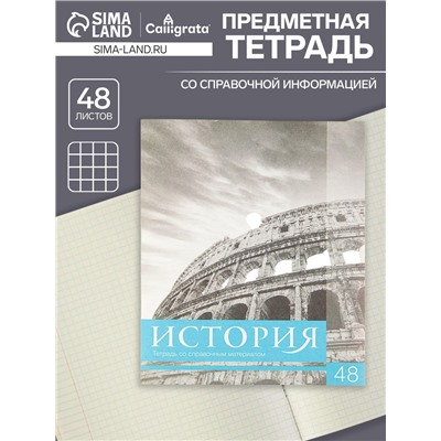 Тетрадь предметная 48 листов в клетку Calligrata, «Чёрное-белое. История», обложка мелованная бумага, серые листы