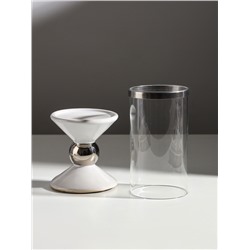 Подсвечник на 1 свечу «Параллели», керамика, стекло, d=7.5 см, белый с серебром, 9.5×9.5×24 см