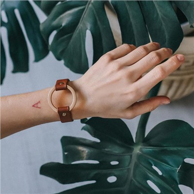 Браслет кожа «Помпеи» заклёпки, коричневый в золоте, 21 см