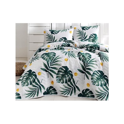 1 сп. Стеганое Покрывало Двустороннее 160x220 см. с Наволочкой 50x70 см. Monstera Yeşil