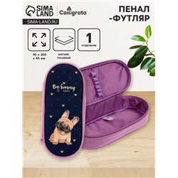 Пенал-футляр 95 х 205 х 45 мм, мягкий, текстильный, Calligrata, ПМК 27-20 резинка на клапане, "Бульдожка"
