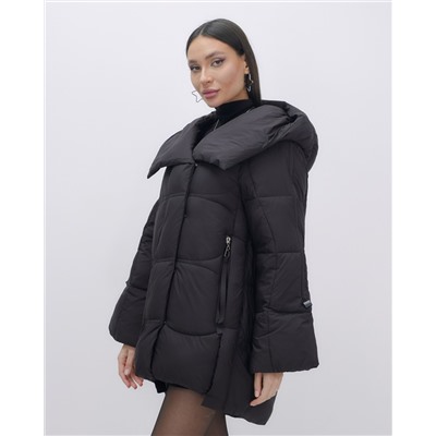 Куртка зимняя женская с большим капюшоном модная черного цвета 7739Ch