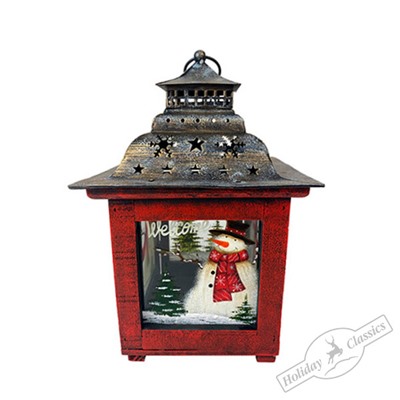 Фонарь рождественский "Лесной снеговичок" (металл/стекло) 18х18х27,5 см