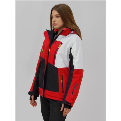 Горнолыжная куртка женская зимняя красного цвета 7081Kr