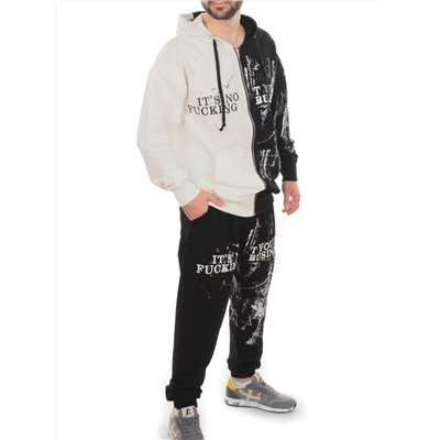 2630/7349 BLACK/WHITE Костюм спортивный мужской (75% хлопок, 20% полиэстер, 5% спандекс)