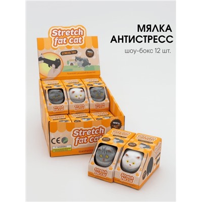 Мялка - антистресс «Fat cat», шоубокс 12 шт.