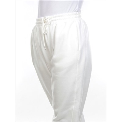 M023 WHITE Брюки спортивные женские на флисе (100% хлопок) 7986
