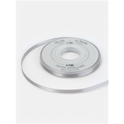 Лента атласная TEIRA, двухсторонняя, 6 мм, 25±1 м, цвет серебряный №837