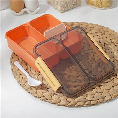 Ланч-бокс для еды Доляна «Классика», пластик, 2 отделения, в школу, 18×18×6 см, оранжевый