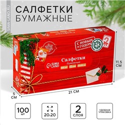 Салфетки бумажные в коробке «Новый год! Новогодняя посылка», 100 шт., двухслойные