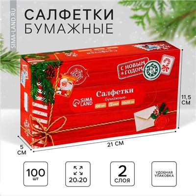 Салфетки бумажные в коробке «Новый год! Новогодняя посылка», 100 шт., двухслойные