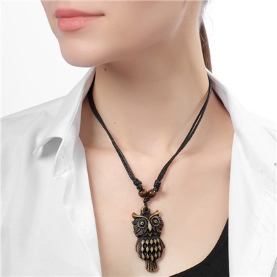 Кулон на шнурке «Филин», коричнево-чёрный на чёрном шнурке, 80 см