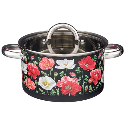 КАСТРЮЛЯ AGNESS "МАКИ" СО СТЕКЛЯННОЙ КРЫШКОЙ, НЕРЖ.СТАЛЬ, 3,1Л 20Х11 СМ